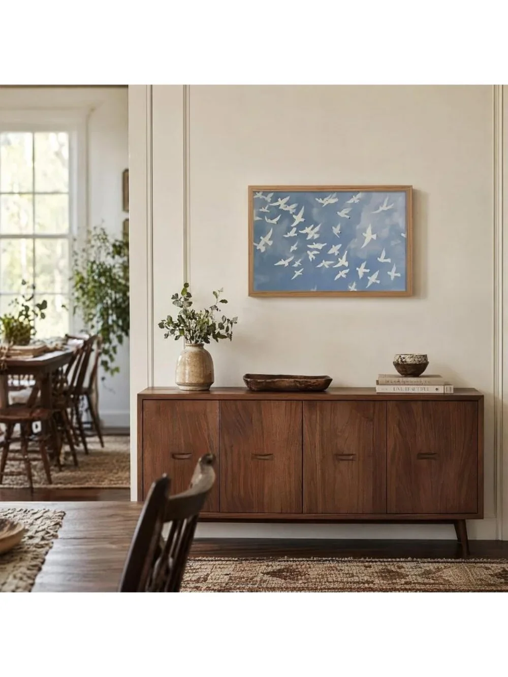 Vintage Blue Flying Bird Wall Art | Abstract Nature Decor for Living Room